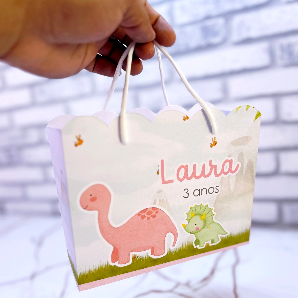 Sacolinha Dino baby menina cute | Personalizada | Lembrancinha | Mimos | Aniversário | PEGUE E MONTE