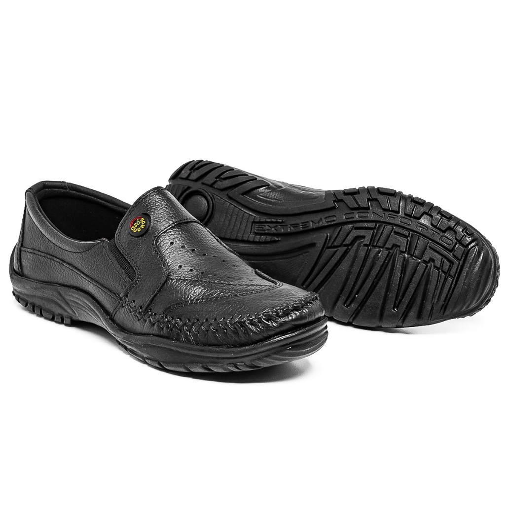 Sapato Mocassim Sapatilha Masculino em Couro Legitimo Confortável Macio Solado de Borracha Costurado