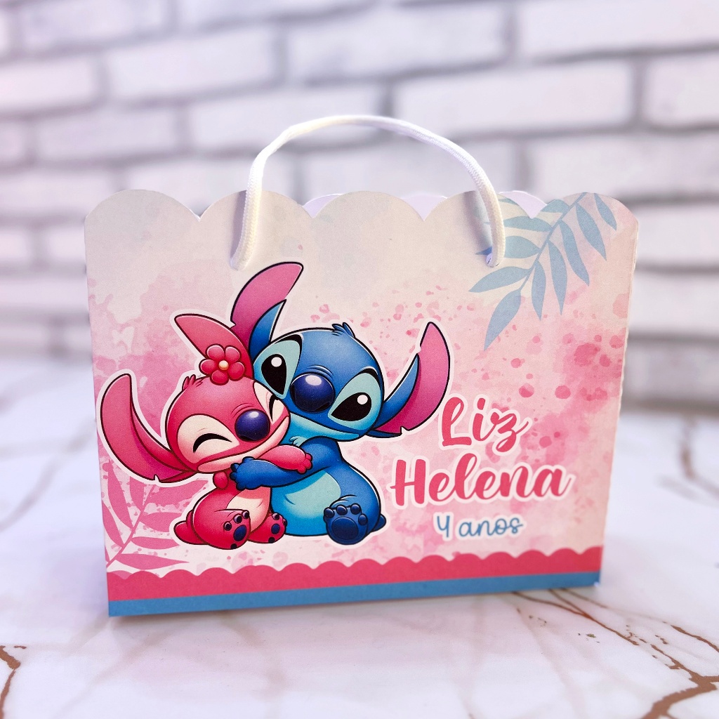 Sacolinha Stitch e Angel | Personalizada | Lembrancinha | Mimos | Aniversário | PEGUE E MONTE