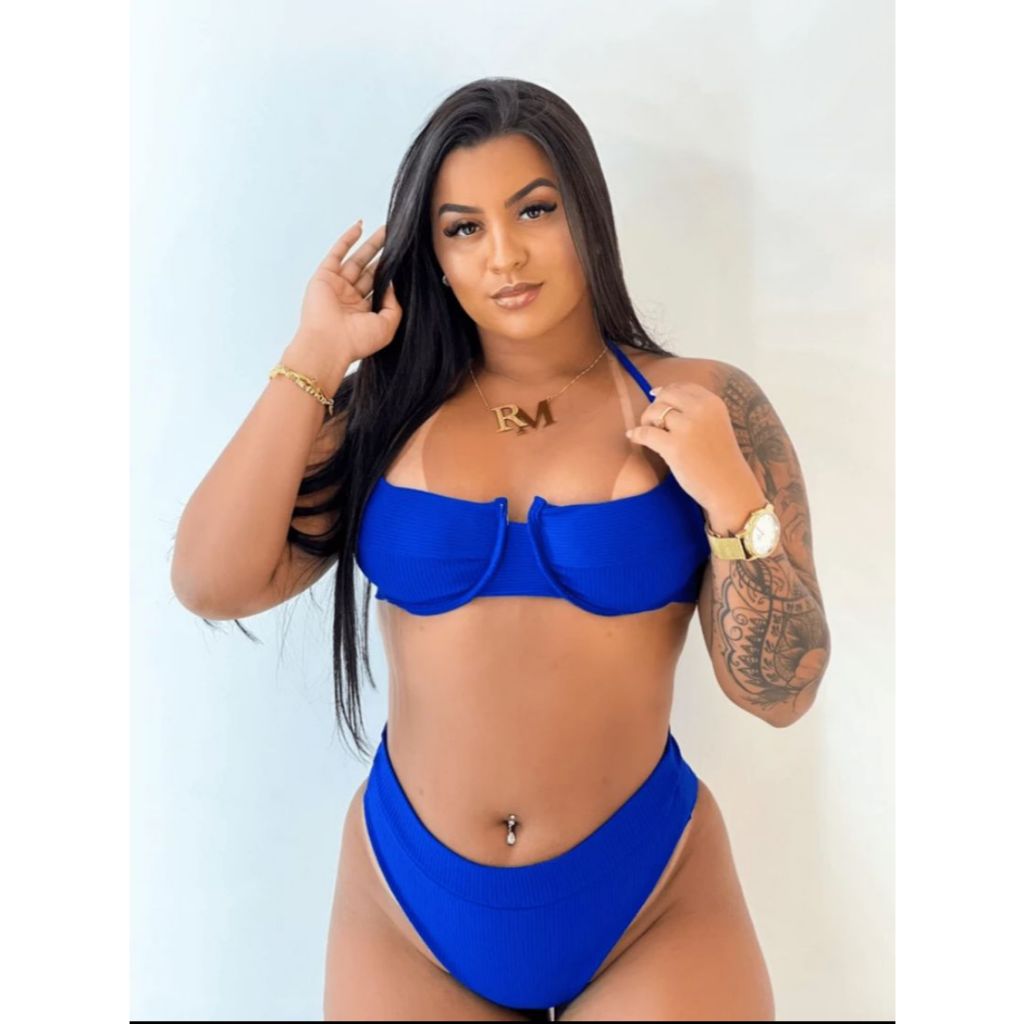Biquini Feminino Anarruga Meia Taça com Bojo e Calcinha Hotpants Cintura Alta Lançamento Verão Promoção Retro