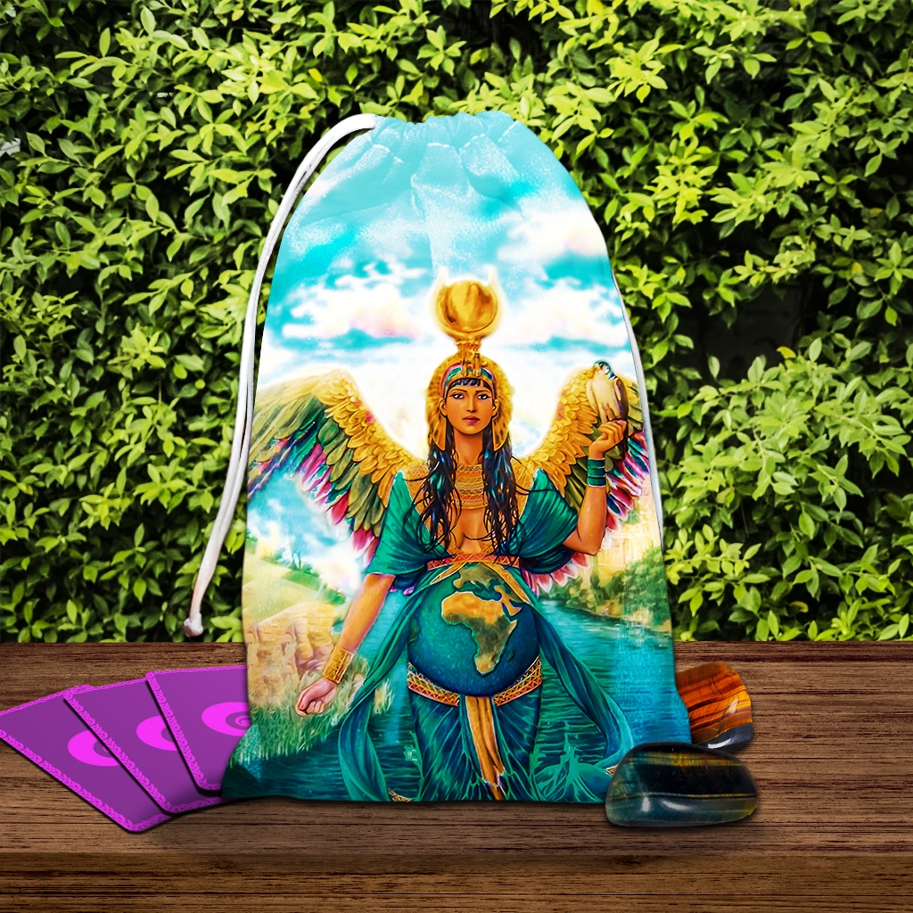 Saquinho Deusa Ísis,  Sagrado Feminino, Bruxaria, Ocultismo, Místico, Cartomância, baralho de tarot, Tarô, Egito
