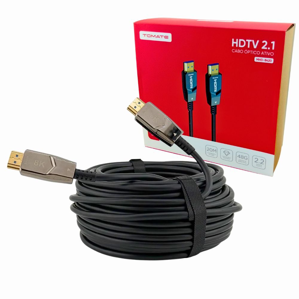 Cabo HDMI 2.1 20 Metros Fibra Óptica 8K Ultra HD Tomate