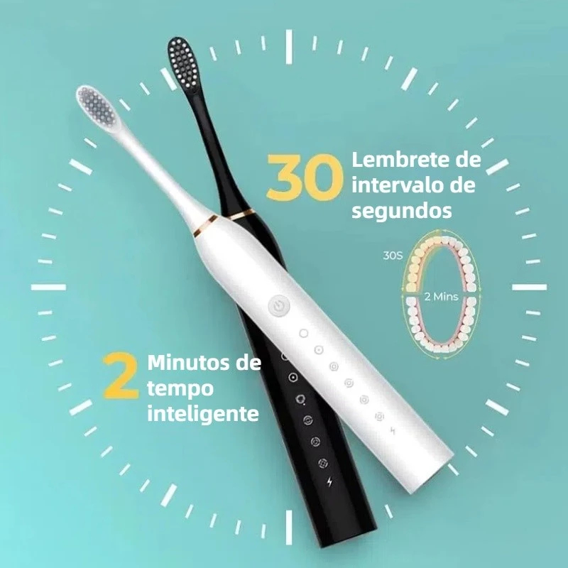 kit 2 escova eletrica de dente de limpeza recarregável com cabeça substituivel para casal,rosa preto — imagem 2 de 2