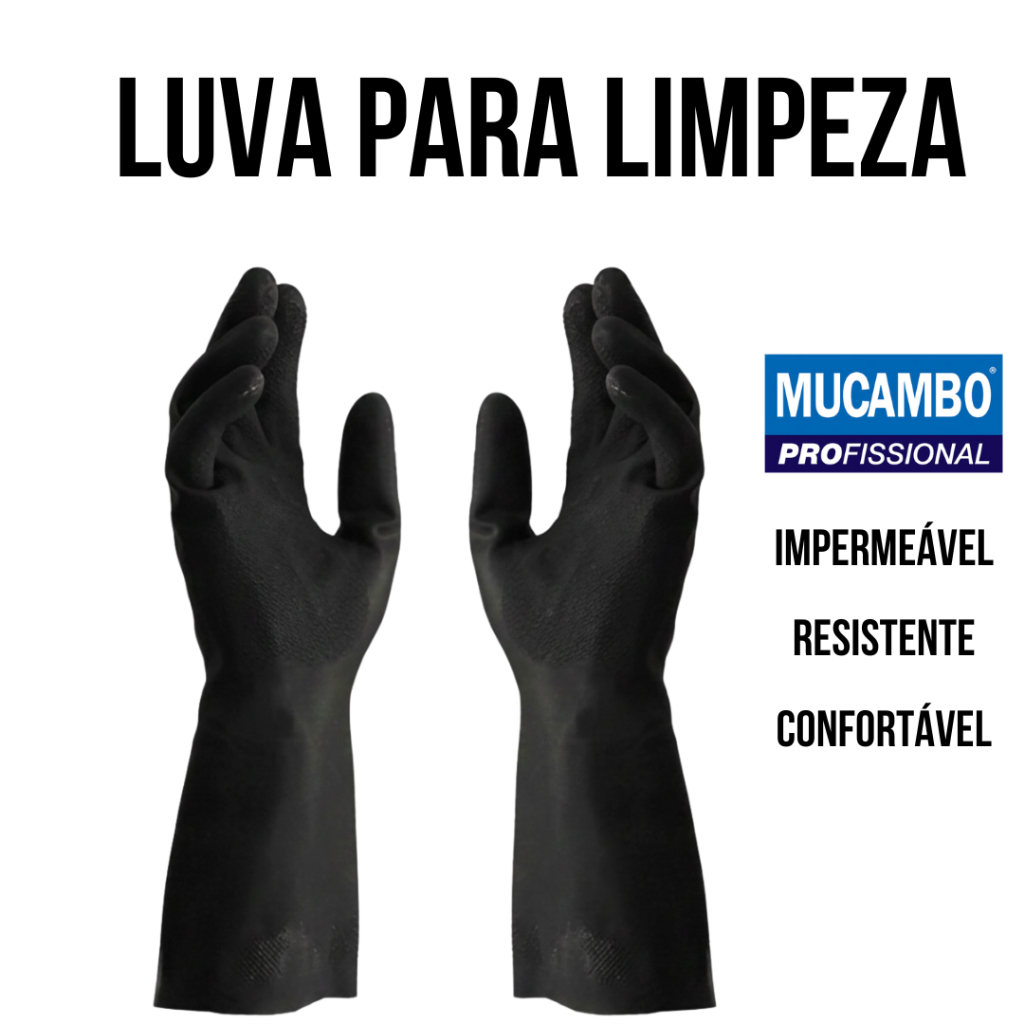Luva Limpeza Antiderrapante Louça Faxina Mucambo Preta Proteção Uso Doméstico e Profissional EPI