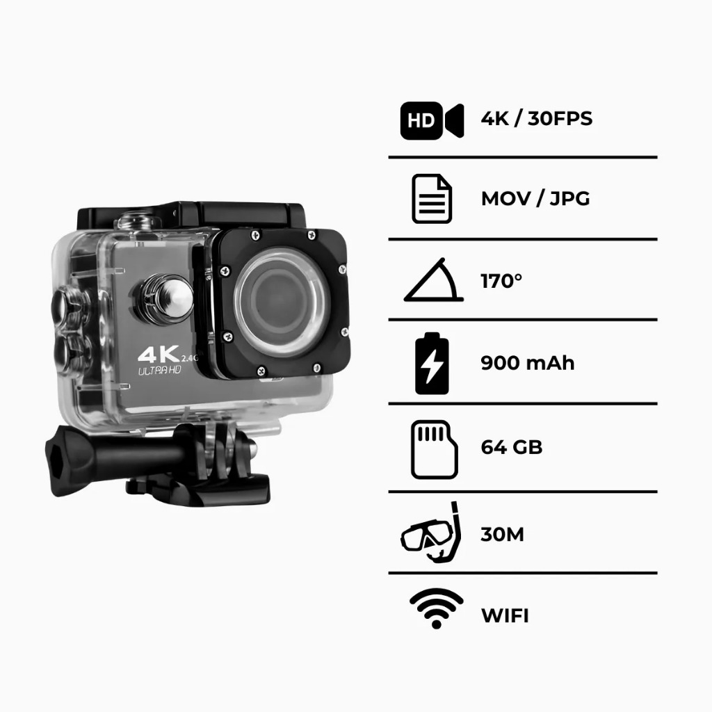 Câmera Filmadora Action Pro 4K Sports ULTRA-HD Wi-Fi Control