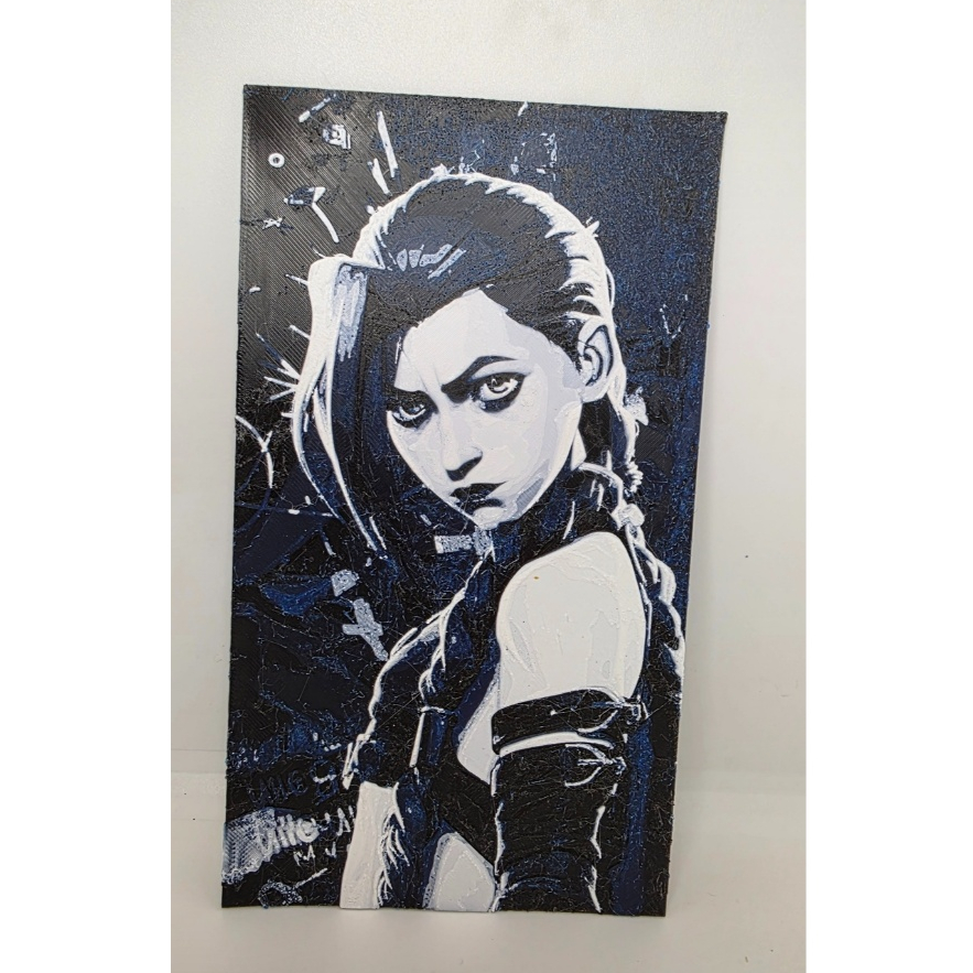 Quadro Jinx Estilo Anime • Arte Geek Azul e Preto • Poster Decorativo para Quarto Gamer • Decoração Otaku