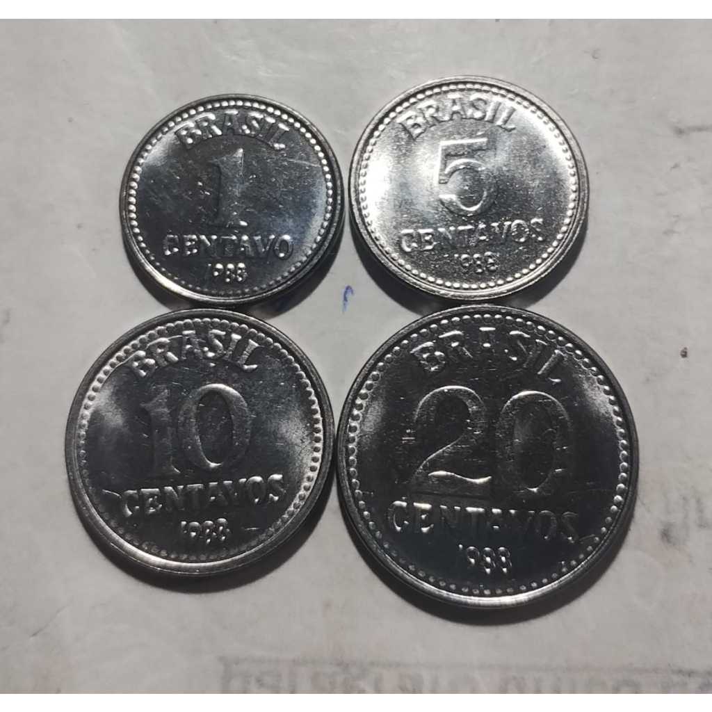 SET MOEDAS 1,5,10,20 CENTAVOS 1988 - INOX - BRASIL - FC - Y124