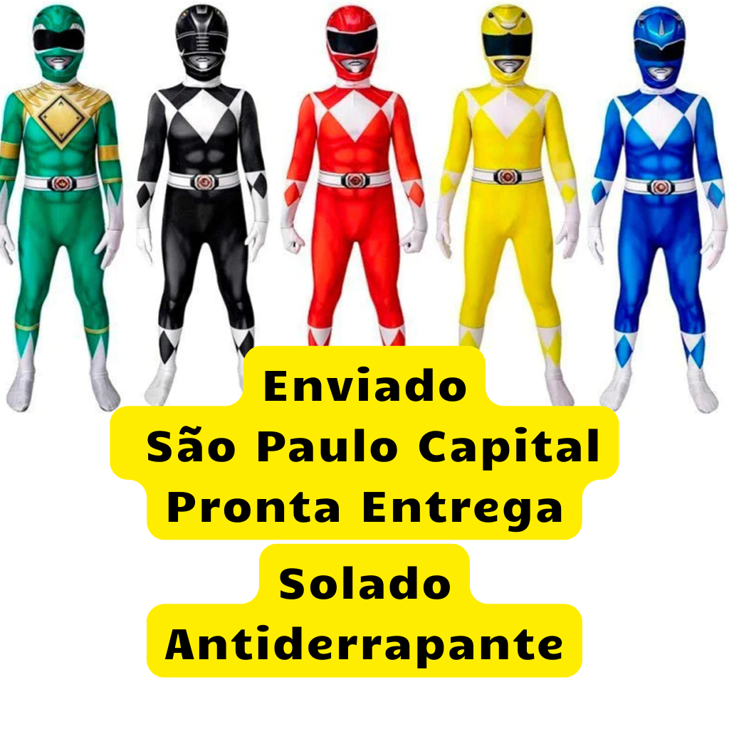 Fantasia Power Rangers 2025 Adulto e Infantil  Solado Antiderrapante Completo Mascara São Paulo
