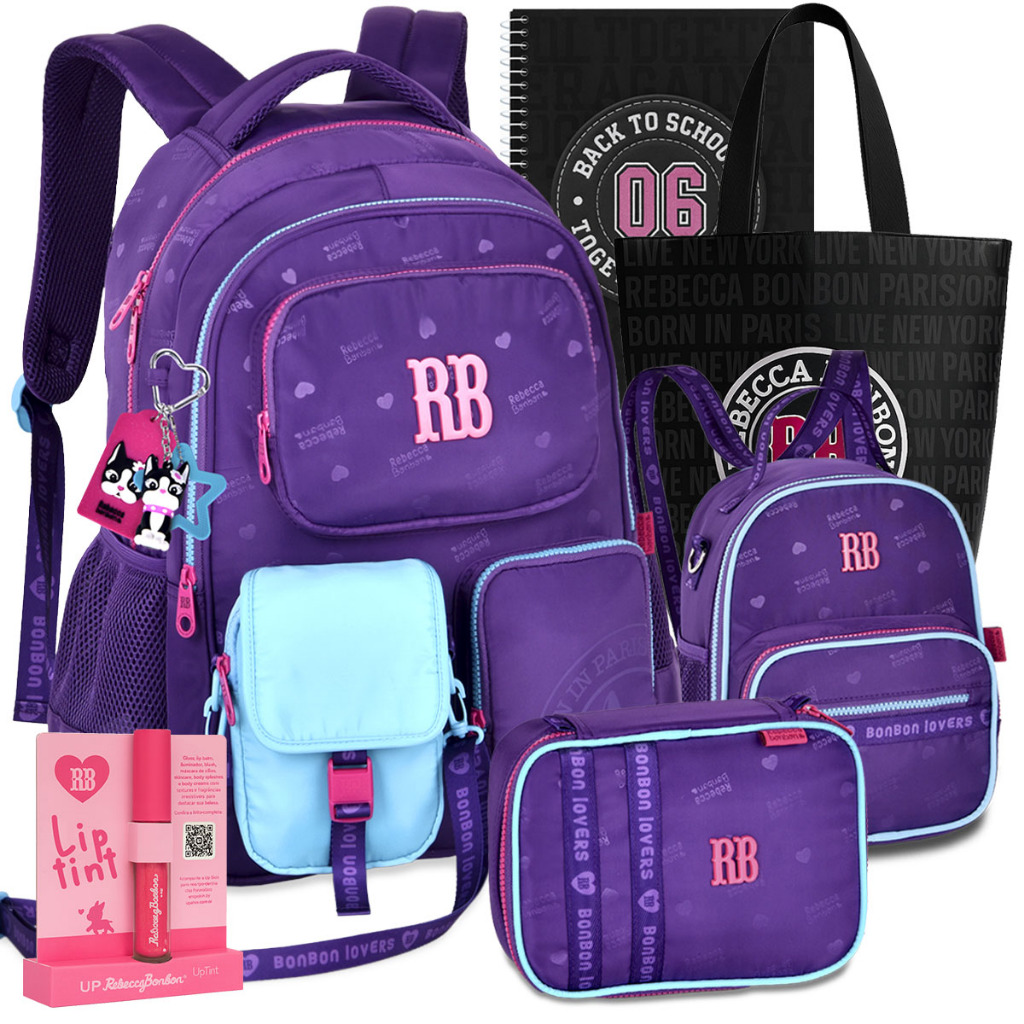 Kit Mochila RB Rebecca Bonbon Escolar com Estojo e Lancheira