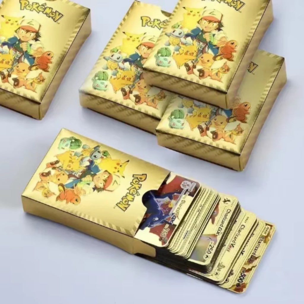 Kit Cartas Pokémon 55 Peças Gold Edition Cards Raros e Colecionáveis
