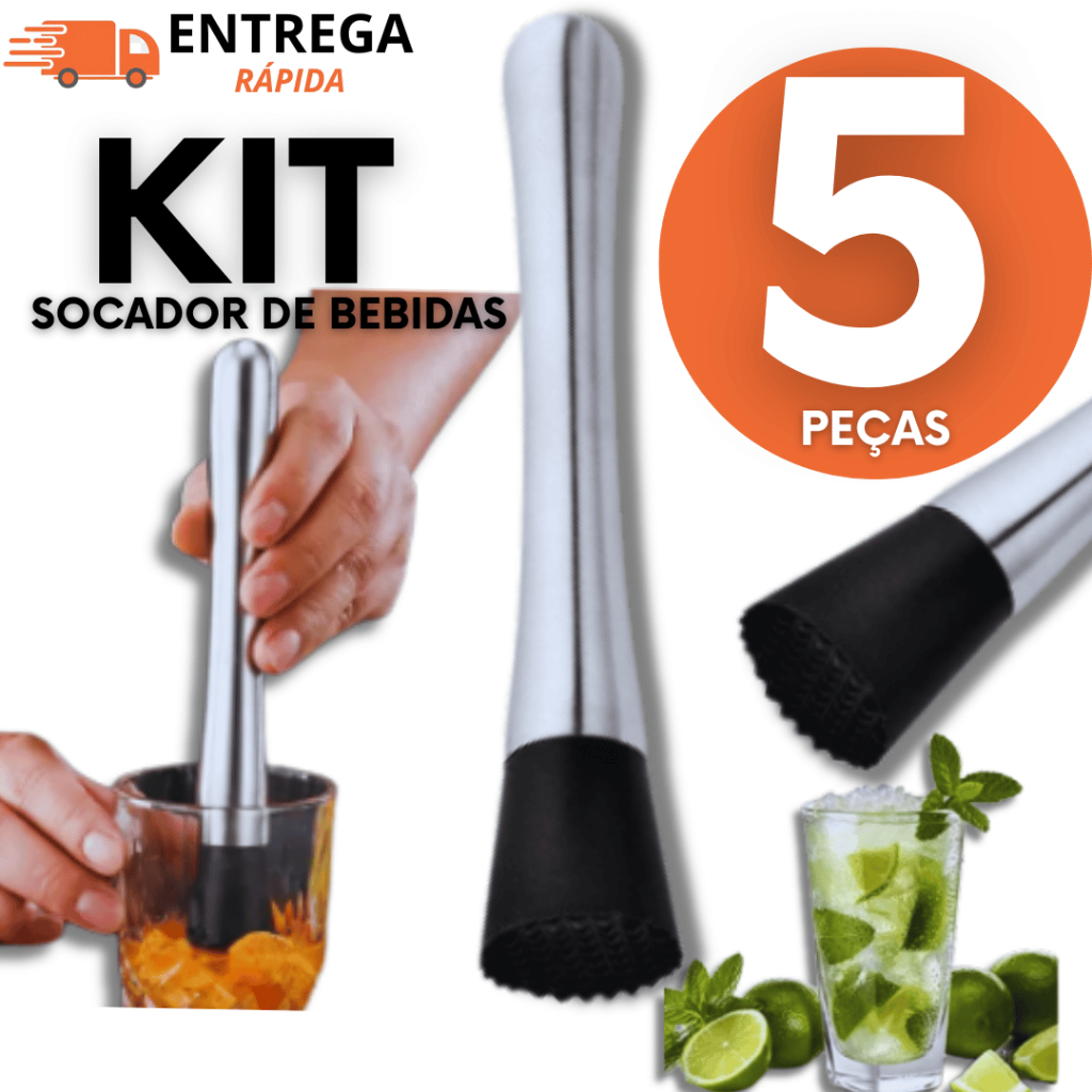 Socador Macerador de Caipirinha em Inox | Amassador de Frutas Para Drinks e Coquetéis Utilidades