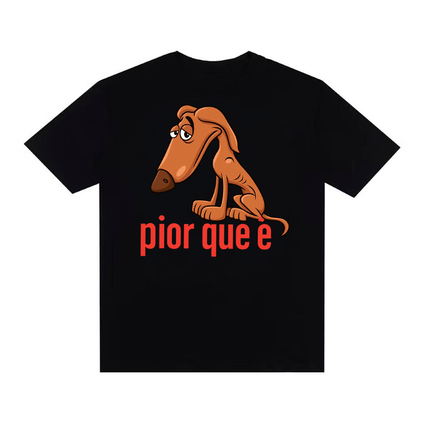Camiseta Camisa Streetwear Oversized Y2K Meme Estilosa Cachorro Dog Pior Que É Estampada Larga Hip Hop Rap Rapper