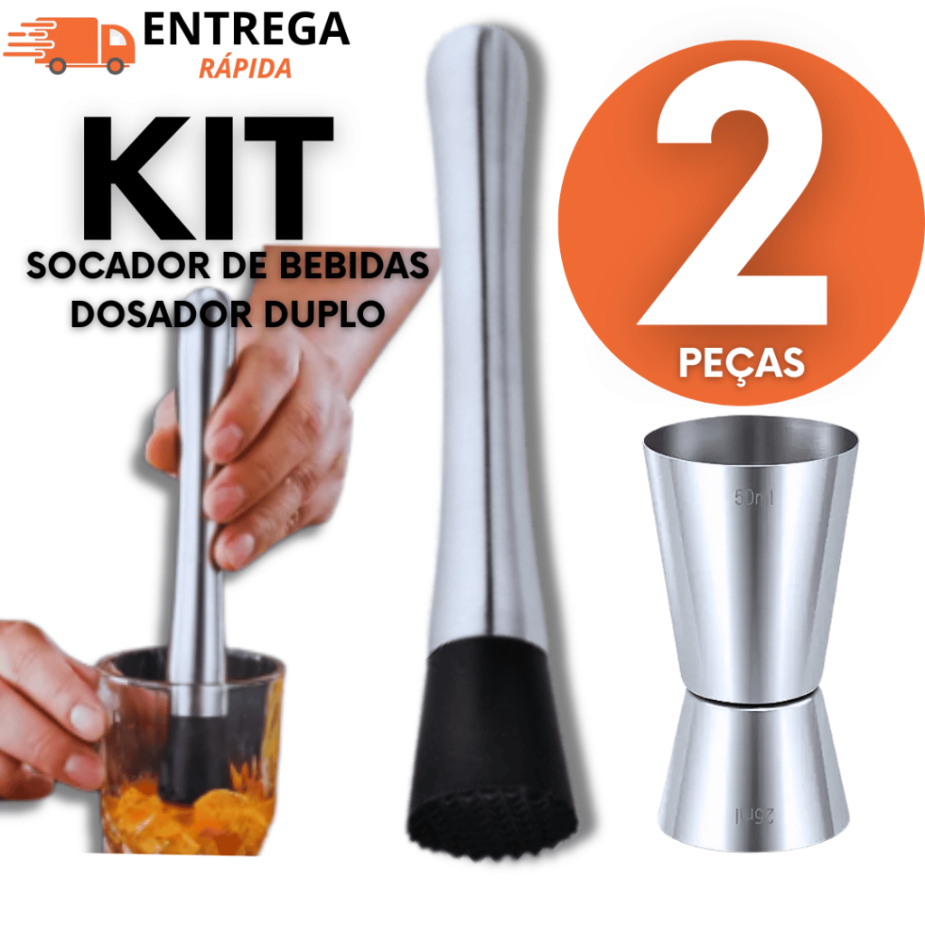 Jogo 2 Unidades - Socador Macerador de Caipirinha em Inox  Amassador de Frutas Para Drinks + Dosador Duplo Variáveis em Oferta na Shopee