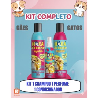 Kit Shampoo Condicionador e Perfume Para Cachorro e Gato Milk Tutty Frutti e Melancia Brincalhão