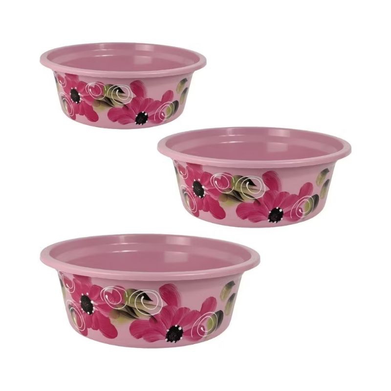 Kit 3 Bacias Plásticas Caneladas Decoradas a mão para Cozinha Multiuso Tamanhos PMG