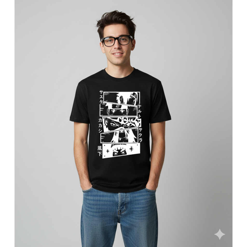 Camiseta Naruto Personagens Algodão Slim Feminina Camisa Masculina Camiseta Básica T-shirts Geek