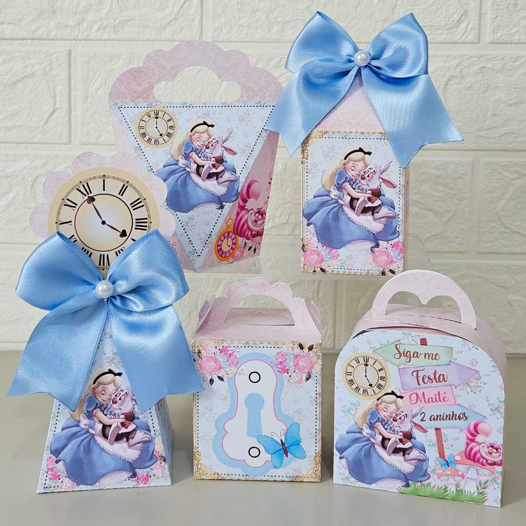 Kit Festa Alice no Pais das Maravilhas- Pegue e Monte- Caixinhas Personalizadas- Lembrancinha Festa