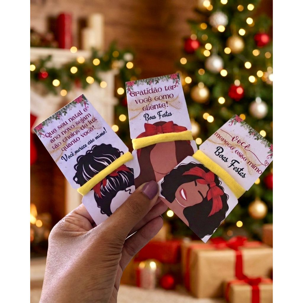 Cartão Com Xuxinha Rabico Buchinha Para Cabelo Mimo Para Cliente Empresa Lembrancinha  Brindes De Natal