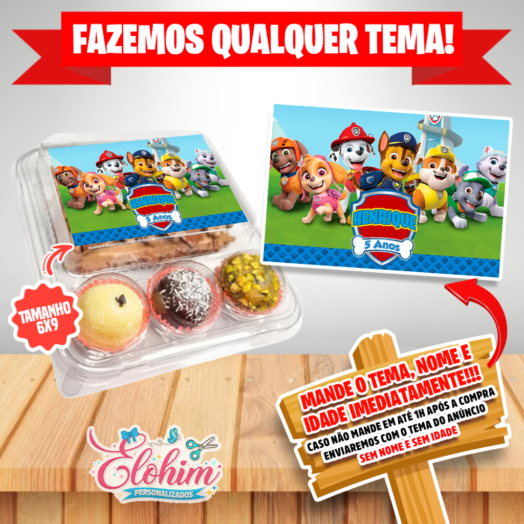 Rótulo Adesivo para personalizar marmita de fatia de bolo (FAZEMOS QUALQUER TEMA) Patrulha canina