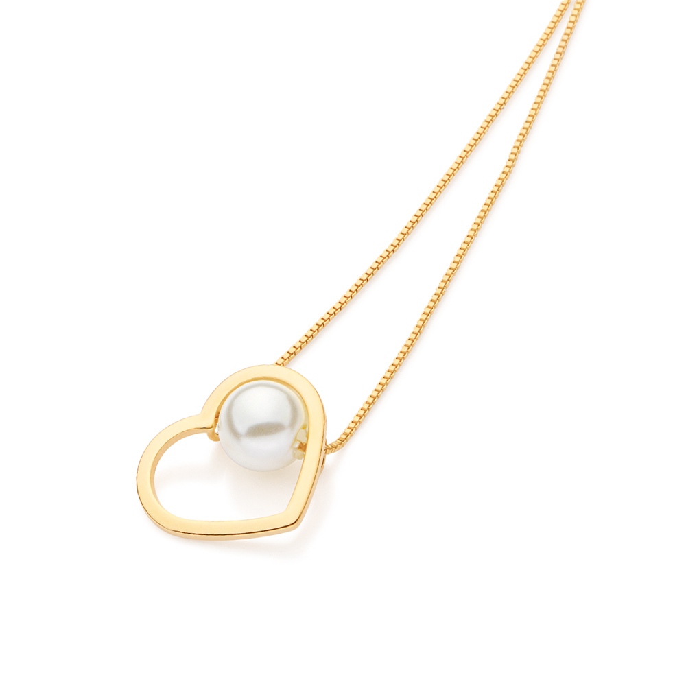 Gargantilha Rommanel Banhado Ouro 18K Coração Com Pérola 532598 45cm