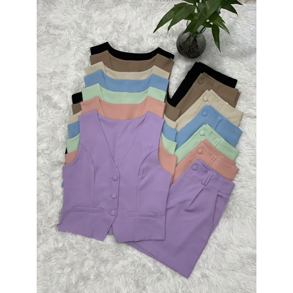 Colete feminino com shorts sociais tecido marrante2051 linlinmoda em Oferta na Shopee