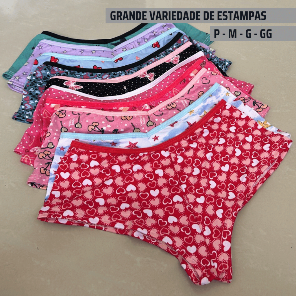Kit 3-5-10 Calcinha Boxer Shortinho Box Estilo Cueca Feminina Gestante Pós Parto Adulto Para Dormir