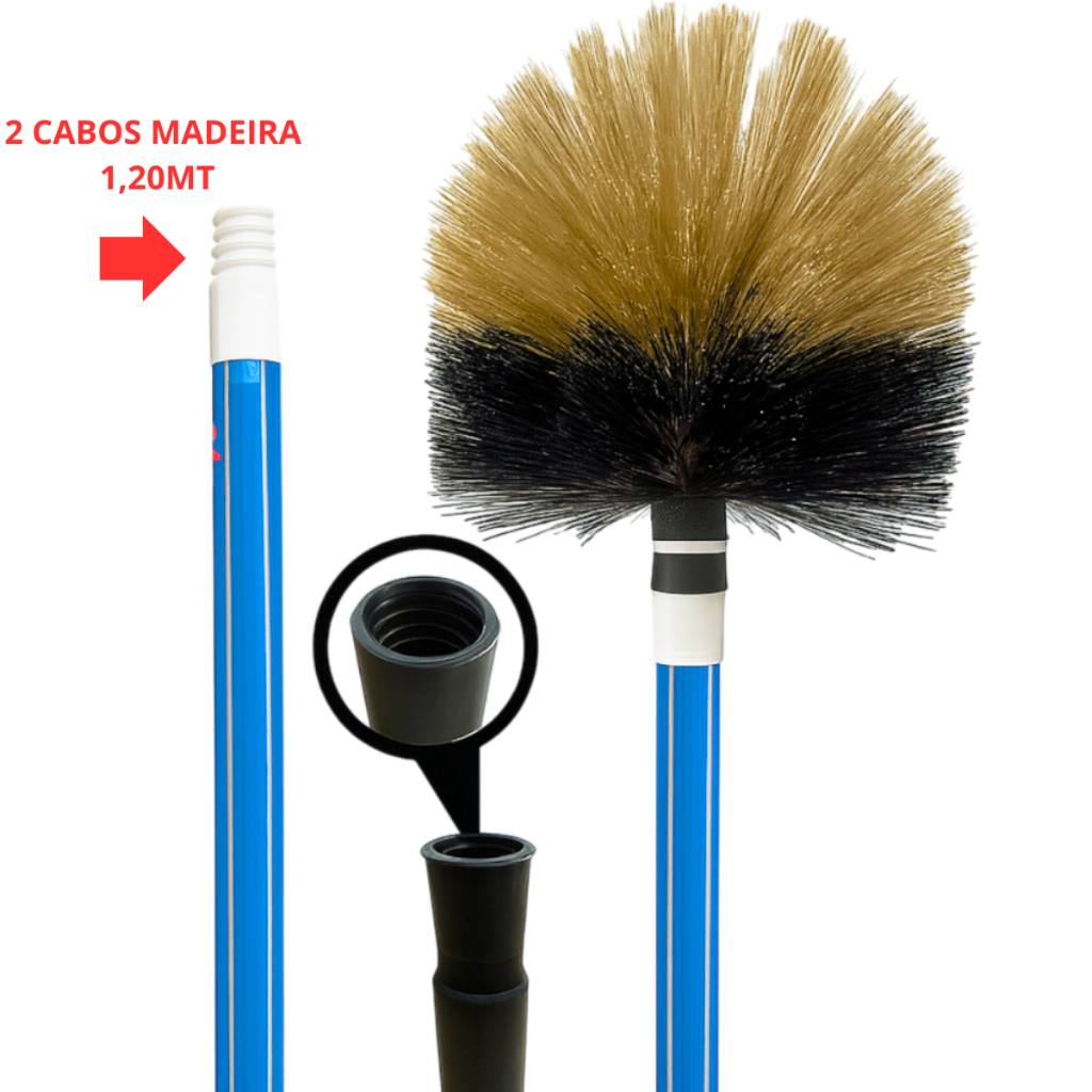 VASSOURA LIMPA TETO + 2 CABOS DE MADEIRA EXTENSIVEL  1,20 METROS