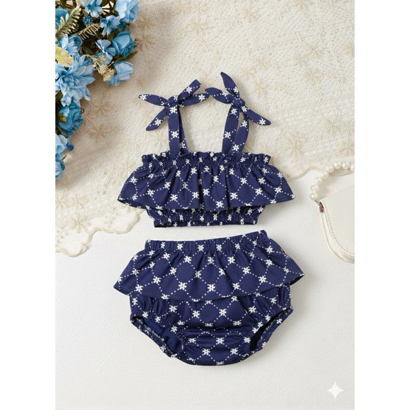 Conjunto de tapa fralda e top com babado para bebê crianças praia sol