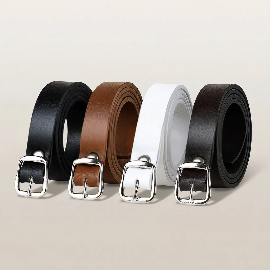 Kit 4 Cintos Feminino Fivela Metalizada Prata  Em Couro Sintético Minimalista em Oferta na Shopee