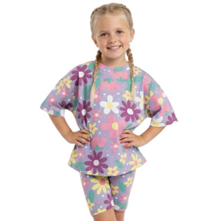 Conjunto Infantil Menina – Camiseta Oversized e Bermuda Biker | Estampados e Cores Lisas (Tam. 2-12) em Oferta na Shopee