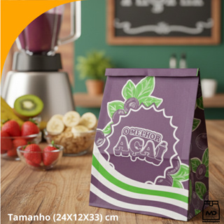 Saco Kraft SOS para Delivery Entrega Viagem sem Alça - Tema Açaí Açaiteria Tamanho 24x12x33 cm Grande em Oferta na Shopee