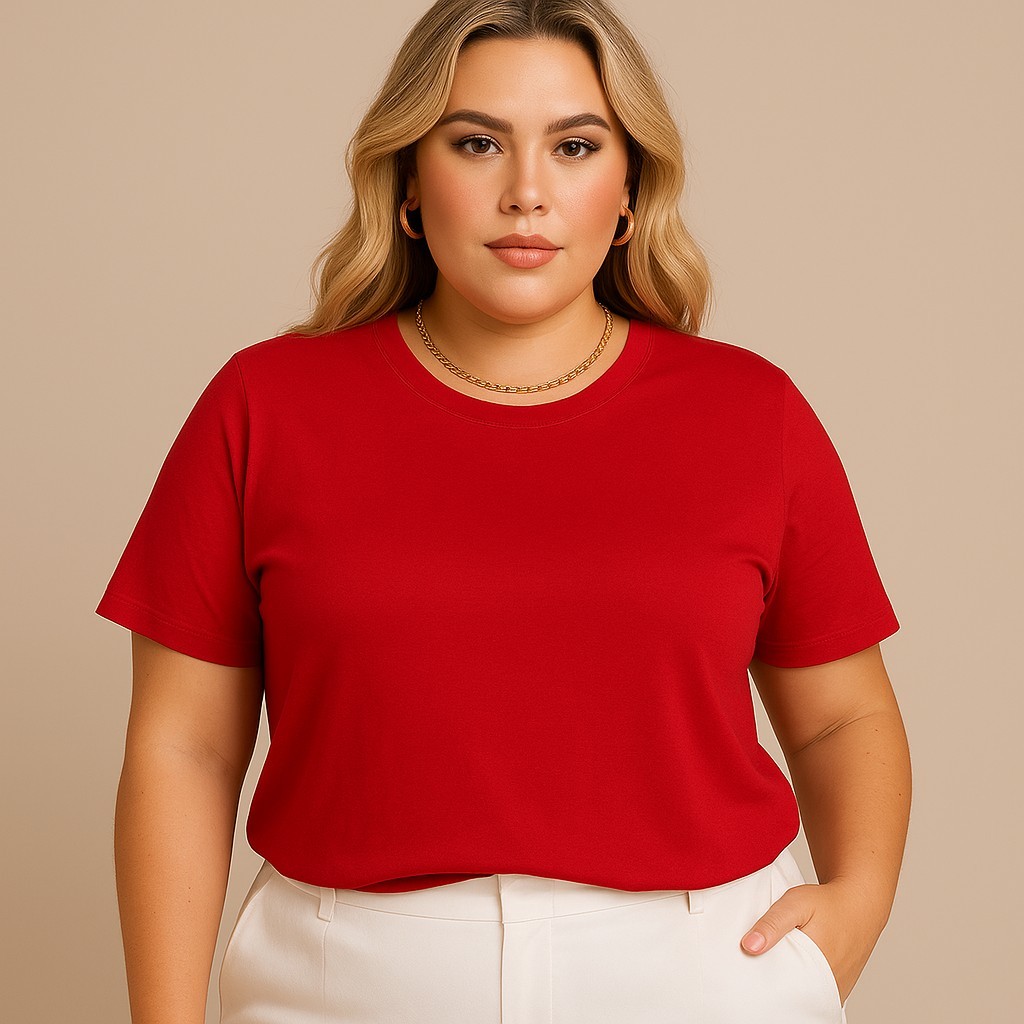 Camiseta Feminina Vermelha Plus Size Conforto Qualidade  Caimento Perfeito em Oferta na Shopee