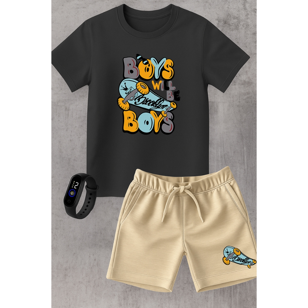 Kit Infantil Camiseta e Short Moletinho + Brinde Grátis Promoção de Lançamento Moda Verão Skate brooklin