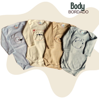 Kit 4 Peças Body De Bebe Infantil Bordado Manga Longa Menina Tecido Suedine 100% Algodão Enxoval de Bebê em Oferta na Shopee