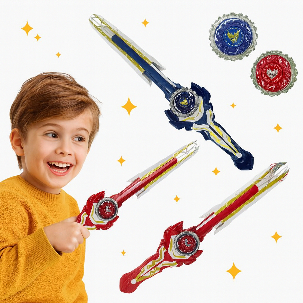 Kit Super Espada Giroscópio Lançador De Beyblades + 1 Beyblade Metal Brinquedo de Batalha Infantil