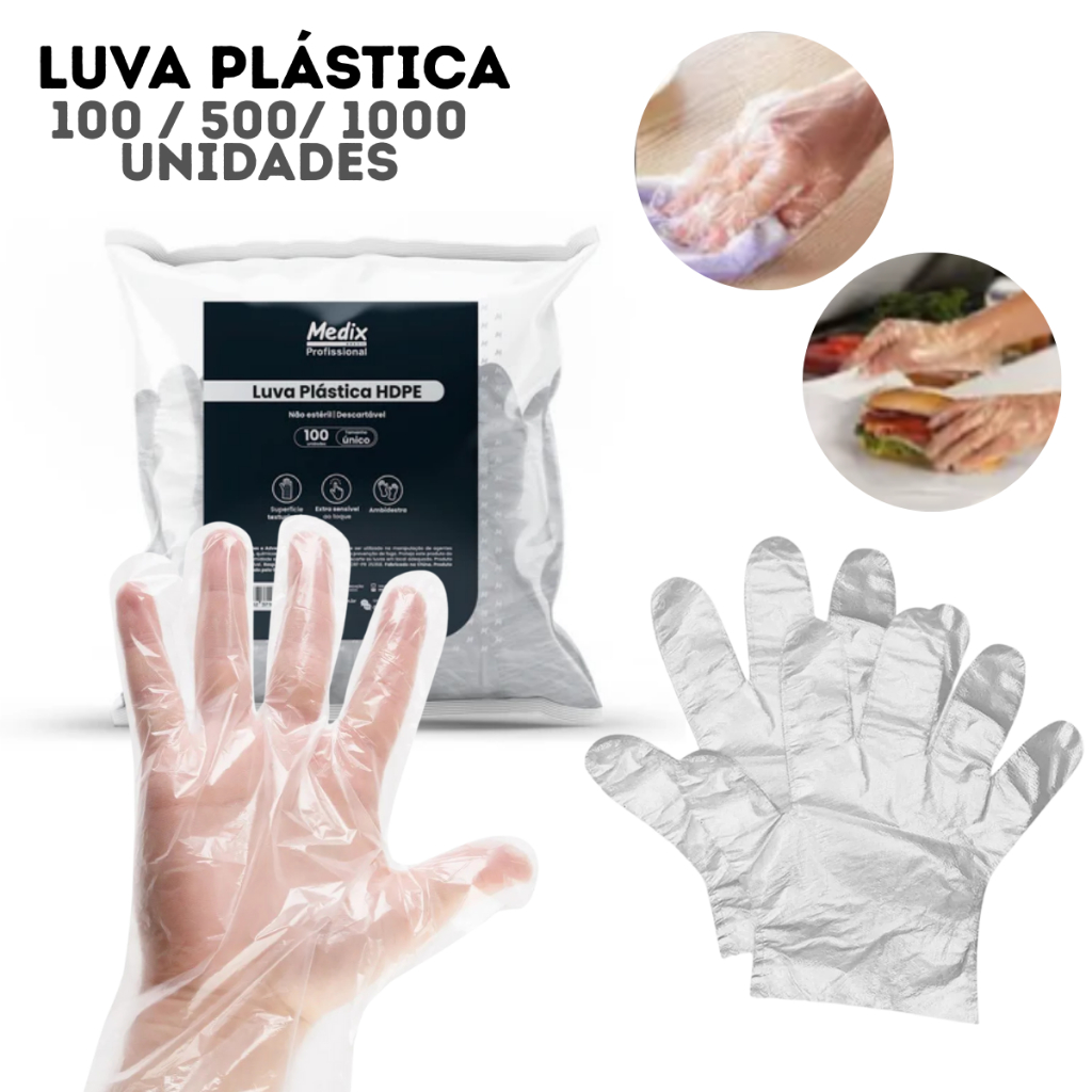 Luva Plástica Transparente Descartável Higiene Manipulação DESCARPACK 100/500/1.000 Unidades *ENVIO NO MESMO DIA UTIL* em Oferta na Shopee