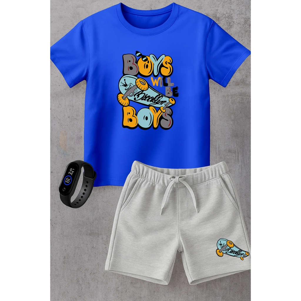 Kit Infantil Camiseta e Short Moletinho + Brinde Grátis Promoção de Lançamento Moda Verão Boys Skate Menino oferta