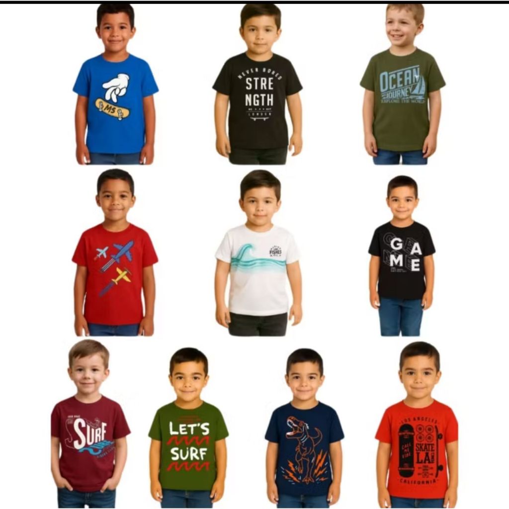 Kit 5 Camisetas Manga Curta Estampado Desenhos Infantil Menino Kids Sortidos Verão Masculino Básico