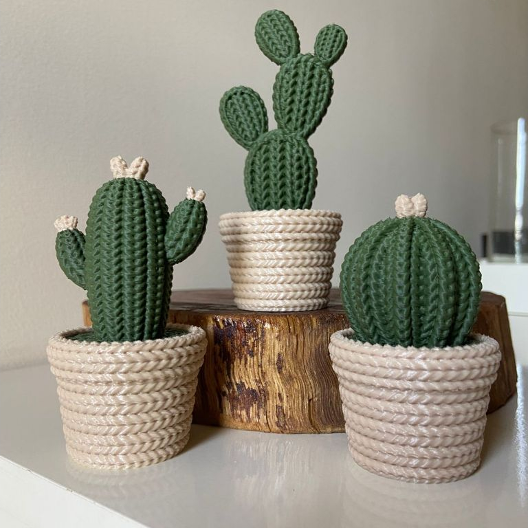 Cactos Tricô Amigurumi Decorativos Decoração Minimalista Vaso Rosqueável Porta-Objetos em Oferta na Shopee