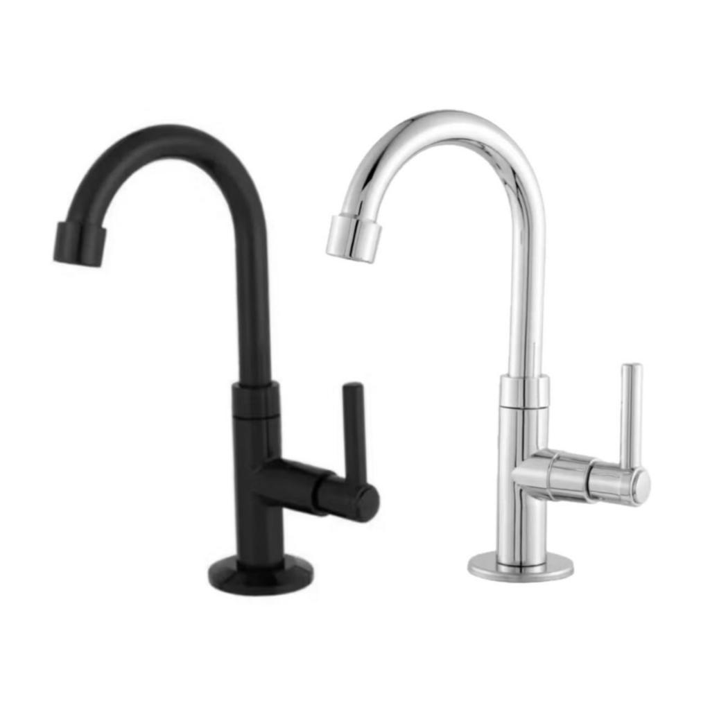 Torneira De Mesa Bancada Preta/Cromada Para Banheiro Lavabo Bica Movel De Abs 1/4 De Volta em Oferta na Shopee