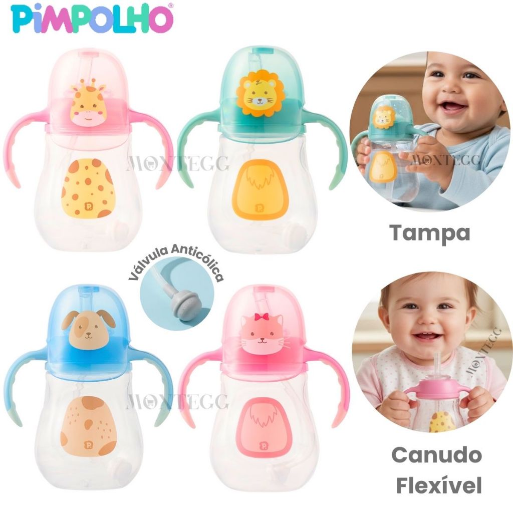 Copo de Treinamento Infantil Pimpolho Bico Silicone 280ml 6 meses Copo de Transição em Oferta na Shopee