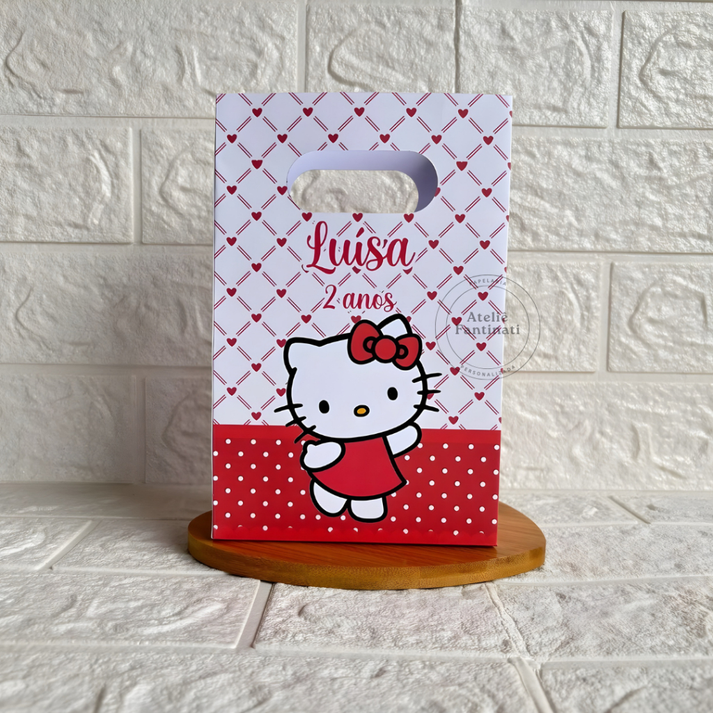 PEGUE E MONTE - Sacolinha Surpresa Personalizada Hello Kitty Vermelha - Festa Infantil - Aniversário – Lembrancinha