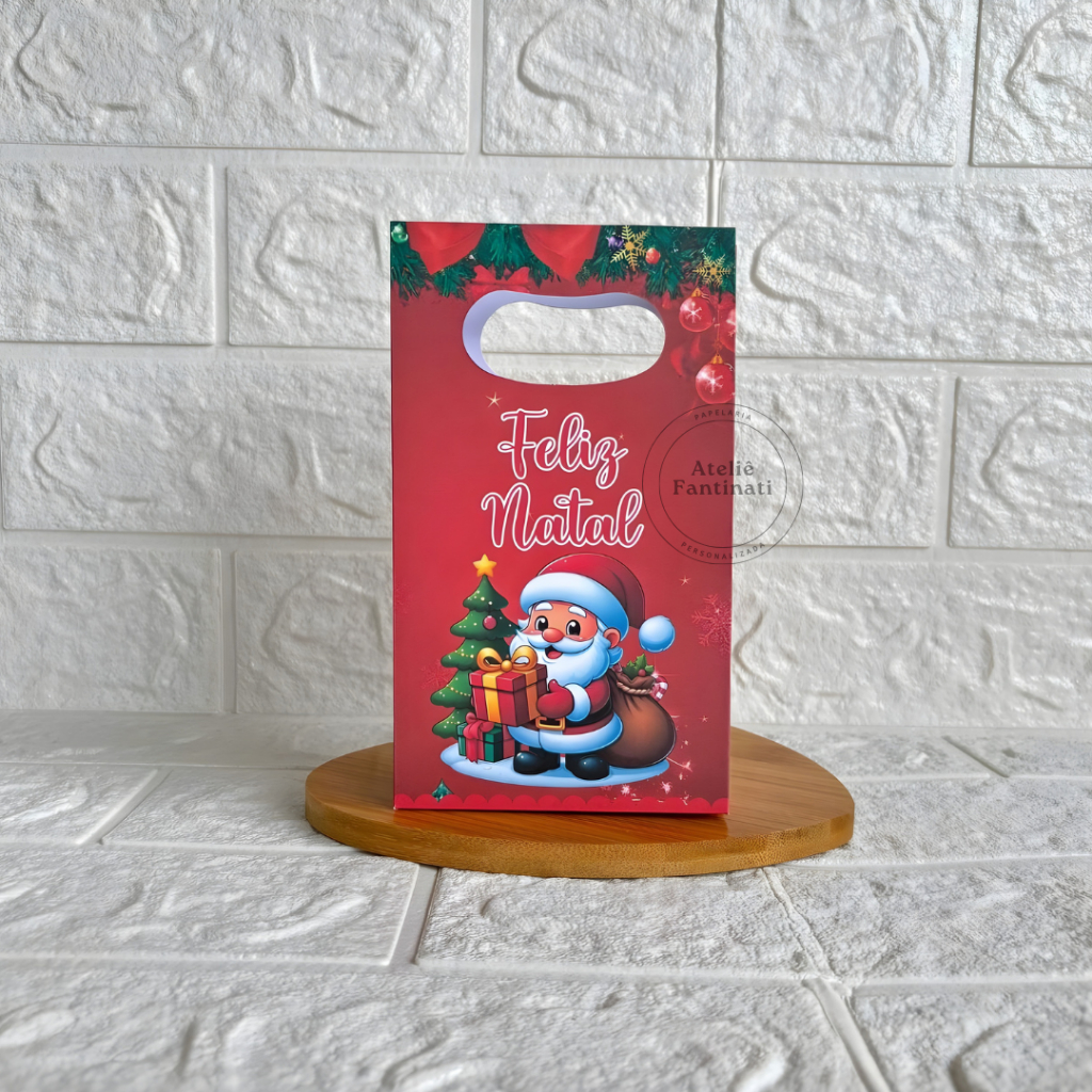 PEGUE E MONTE - Sacolinha Surpresa Personalizada Natal Vermelho - Tamanho PP - Festa Infantil - Aniversário–Lembrancinha