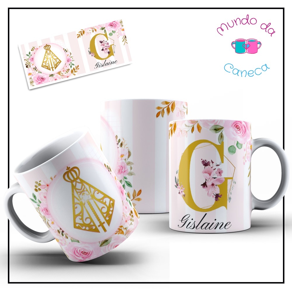 Caneca Personalizada Nossa Senhora Aparecida com Sua Inicial e Nome de Porcelana Fé Igreja