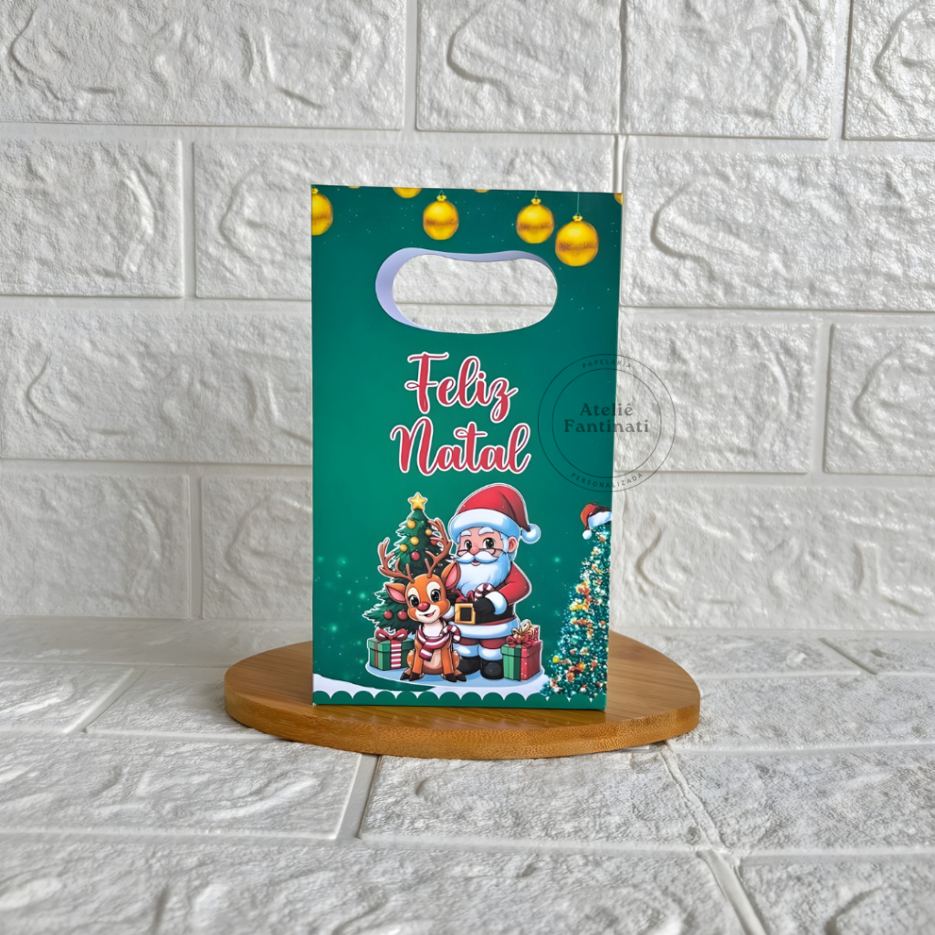 PEGUE E MONTE - Sacolinha Surpresa Personalizada Natal Verde - Tamanho PP - Festa Infantil - Aniversário – Lembrancinha