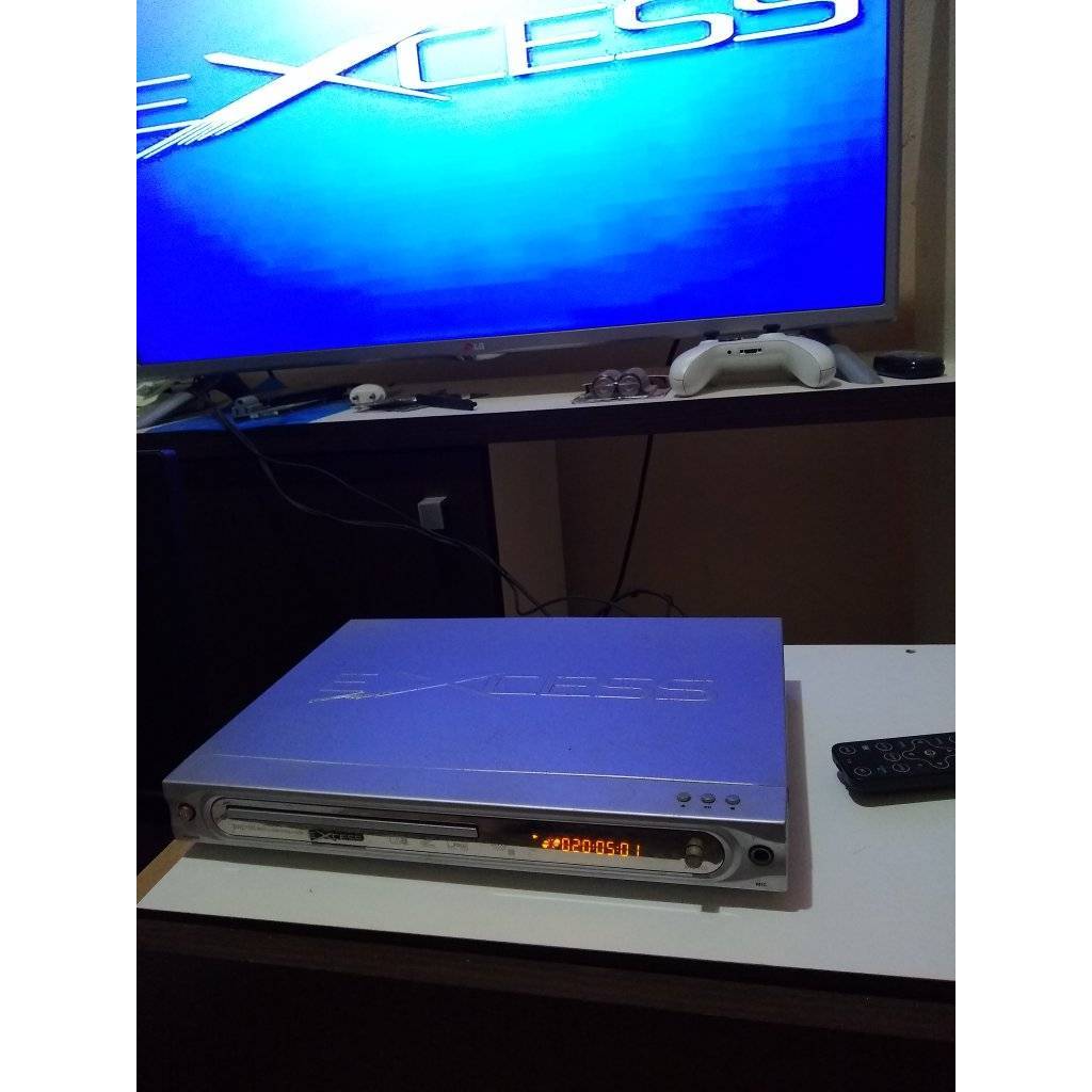 DVD Player EXCEED Slim Prata Entrada USB Karaokê Som Top Leia CDs e DVDs