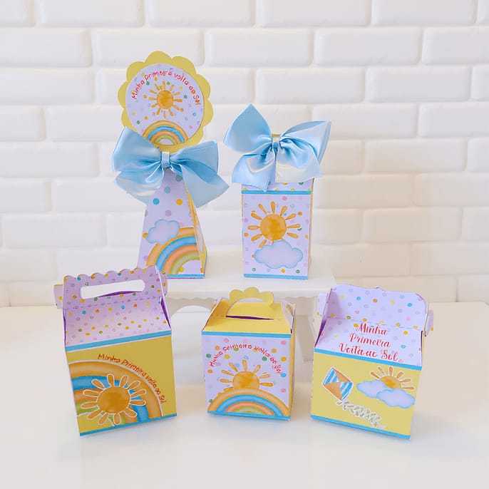PEGUE E MONTE: Kit Festa Personalizados Primeira volta ao sol menino -Lembrancinhas caixinhas para festa