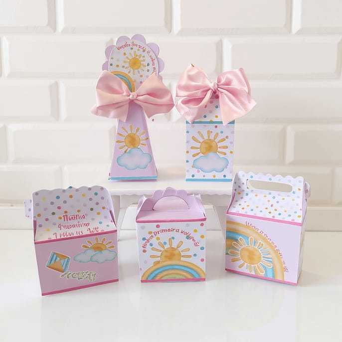 PEGUE E MONTE: Kit Festa Personalizados Primeira volta ao sol menina - Lembrancinhas caixinhas para festa