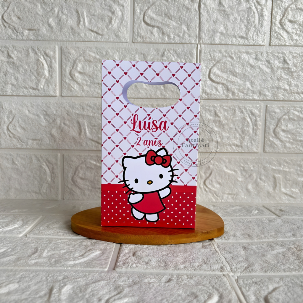 PEGUE E MONTE - Sacolinha Surpresa Personalizada Hello Kitty Vermelha - Tamanho PP - Festa - Aniversário – Lembrancinha
