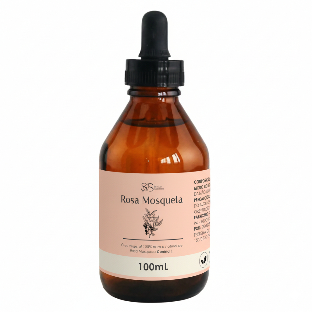 Óleo de Rosa Mosqueta 100% Puro Anti Estrias Celulites Clareador Manchas Pele - 100 mL